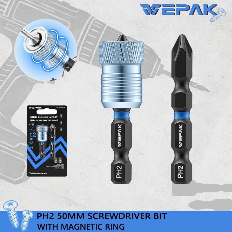 One Piece VEPAK VP1PH50M ไขควงบิต, 50 มม.PH2 แหวนแม่เหล็ก Anti-Slip 1/4 Hex Shank สําหรับซ่อมเครื่อง