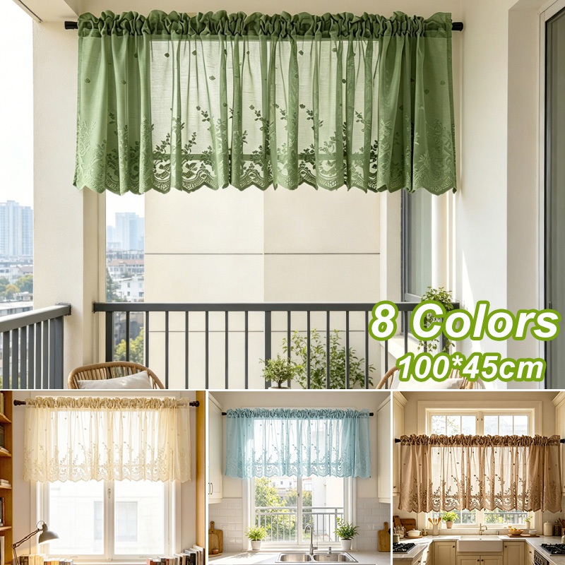 100x45ซม.ดอกไม้ปักผ้าม่านสั้นเชียร์,ก้านกระเป๋าหน้าต่างม่านแขวนน้ําหนักเบาตาข่ายผ้าม่านสําหรับตู้ครัวตกแต่งบ้าน,8สีม