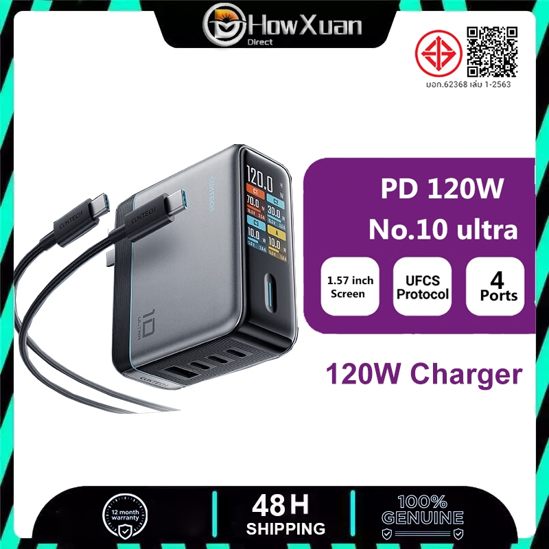 ZIM CUKTACH 120W Charger AD1204U NO.10 Ultra GaN Charger 4 พอร์ต USB-C Charger พร้อมจอแสดงผลดิจิตอล
