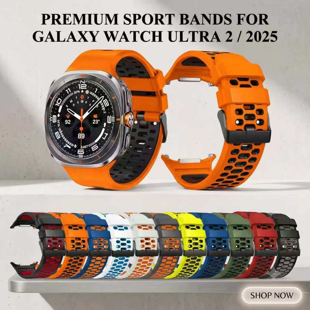 สายรัดซิลิโคนสําหรับเล่นกีฬารังผึ้งสําหรับ Samsung Galaxy Watch Ultra 2 2025 47 มม. Quick Release Breathable Dual Layer สายรัดข้อมือทดแทน