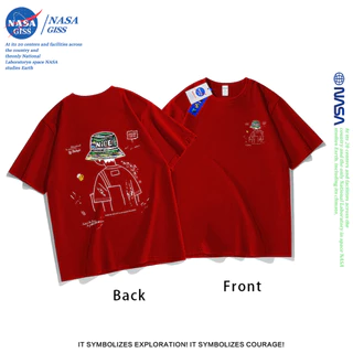 NASA เสื้อยืดชายหญิงแขนสั้น สไตล์ลำลอง summer ลายผู้ชายหันหลังใส่หมวก พิมพ์ลาย t-shirt แบบหลวม คอกลม ยับยากไม่ต้องรีด
