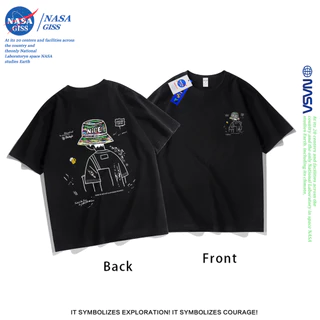 NASA เสื้อยืดชายหญิงแขนสั้น สไตล์ลำลอง summer ลายผู้ชายหันหลังใส่หมวก พิมพ์ลาย t-shirt แบบหลวม คอกลม ยับยากไม่ต้องรีด