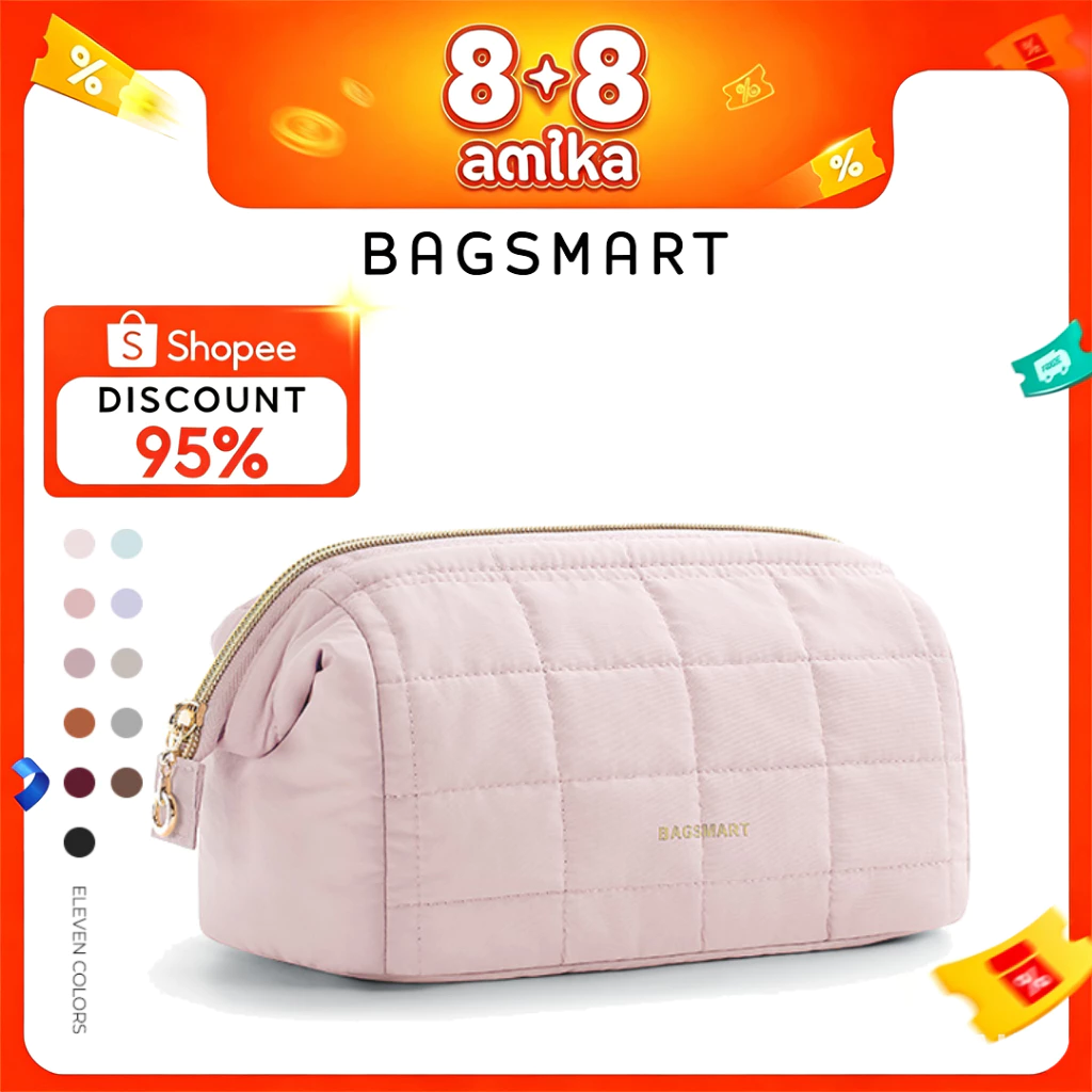 BAGSMART กระเป๋าเครื่องสําอางกระเป๋าเดินทางแต่งหน้า Puffy เบาะ Make Up กระเป๋าสําหรับผู้หญิงอุปกรณ์อาบน้ํา Organizer Case