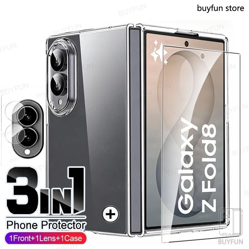 3IN1 ความเป็นส่วนตัวกระจกนิรภัยป้องกันหน้าจอเลนส์ฟิล์มสําหรับ Samsung Galaxy Z พับ 8 5G 7.6 "SM-F971
