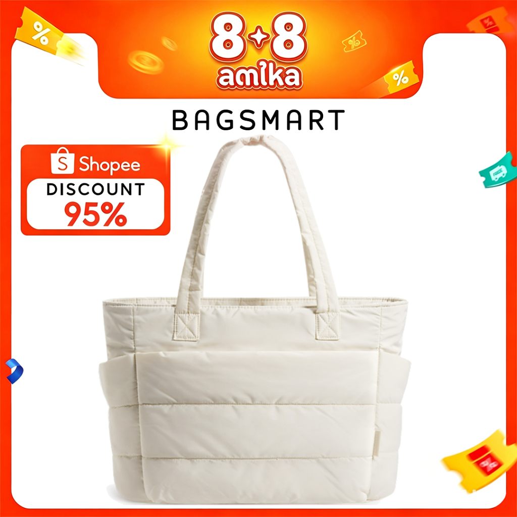 BAGSMART 14 นิ้ว Puffy Tote Bag สําหรับผู้หญิงน้ําหนักเบากระเป๋าสะพายไหล่หลายช่อง