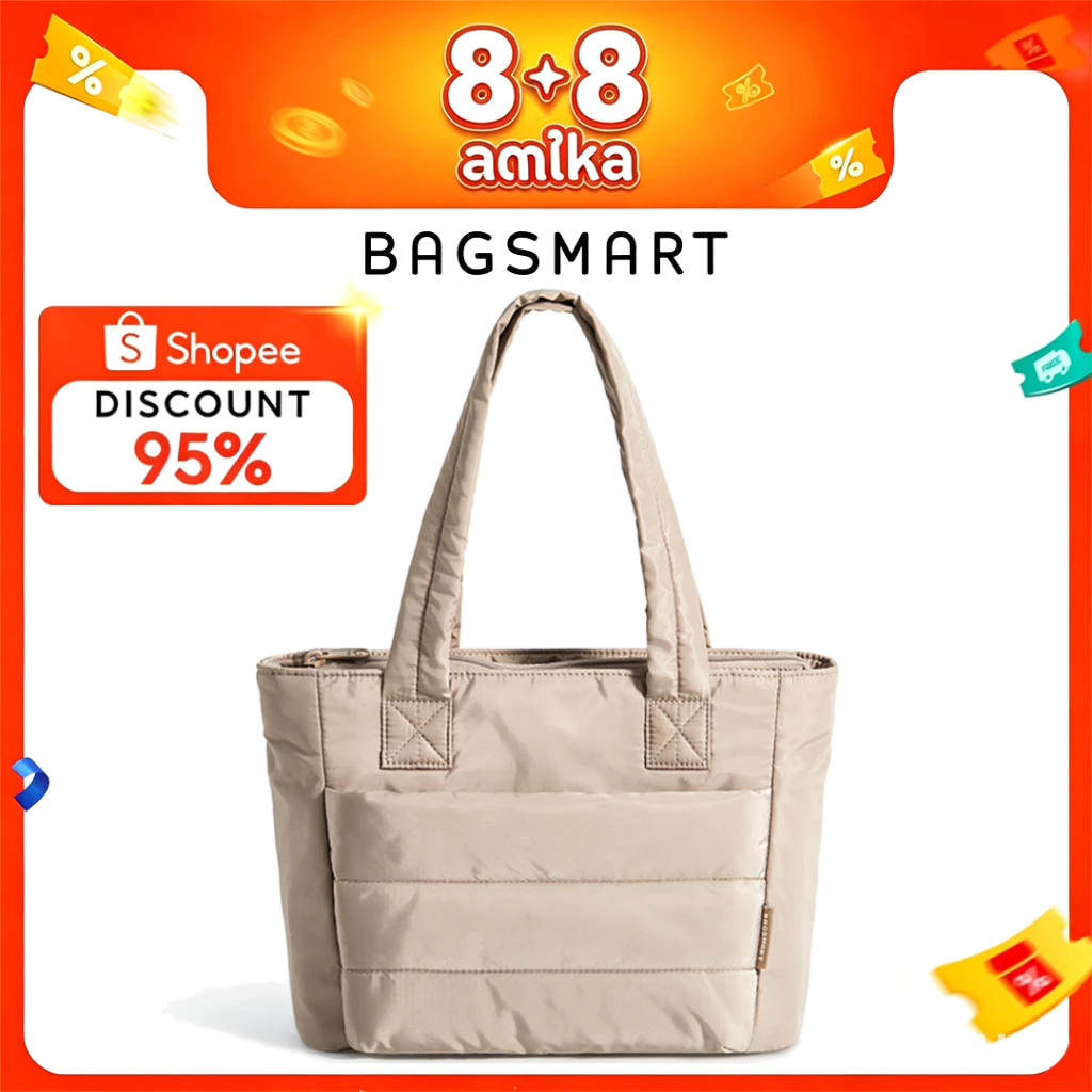 BAGSMART Tote Bag สําหรับผู้หญิง, กระเป๋าโท้ทพองน้ําหนักเบาพร้อมช่องใส่ของ, กระเป๋าถือกระเป๋าสะพายผ้านวมสําหรับเดินทาง, ทํางาน