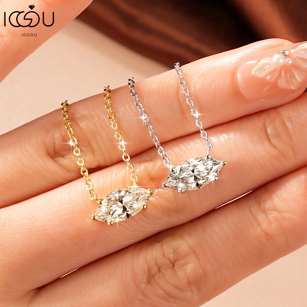 IOGOU GRA ได้รับการรับรอง 2.0ct Moissanite จี้สร้อยคอผู้หญิง D สี VVS1 Marquise ตัดหกโพรง Solitaire 