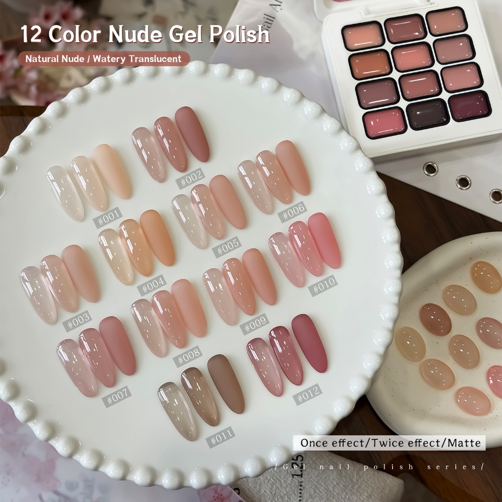 XEIJAYI - Milk Tea Nude Pink Light Bean Paste Red Gel Nail Polish สีทาเล็บเจล 12 สีชุด,เหมาะสำหรับใช้ในชีวิตประจำวัน