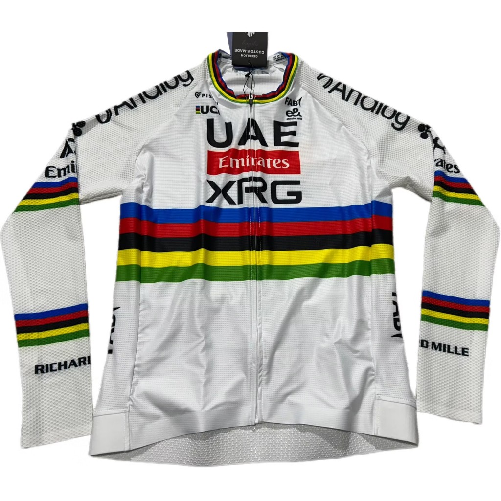 UAE Emirates XRG Rainbow แขนยาวขี่จักรยาน Jersey UCI World Champion Taedej Pogacar Pro จักรยาน JERSE