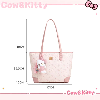 กระเป๋าโททสีชมพู Cow&Kitty กระเป๋าสะพายไหล่ กระเป๋าถือสตรีหนัง PU แบบทนทาน ดีไซน์เรียบง่าย