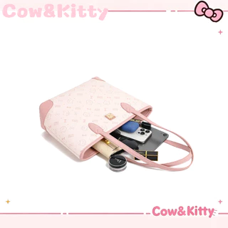 กระเป๋าโททสีชมพู Cow&Kitty กระเป๋าสะพายไหล่ กระเป๋าถือสตรีหนัง PU แบบทนทาน ดีไซน์เรียบง่าย
