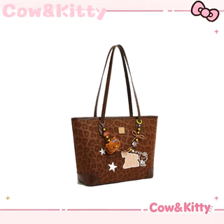 กระเป๋าโท้ต Cow&Kitty Brown Series กระเป๋าสะพายข้าง สไตล์ลายเสือดาว ความจุขนาดใหญ่