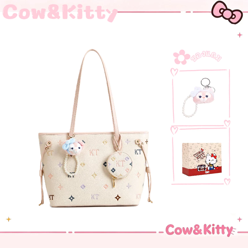 กระเป๋าโทต Cow&Kitty ลายปัก ใช้งานในชีวิตประจำวัน กระเป๋าสะพายข้าง ขนาดใหญ่จุของได้มาก