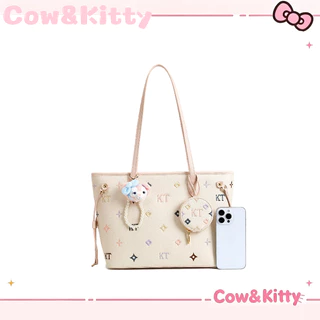กระเป๋าโทต Cow&Kitty ลายปัก ใช้งานในชีวิตประจำวัน กระเป๋าสะพายข้าง ขนาดใหญ่จุของได้มาก