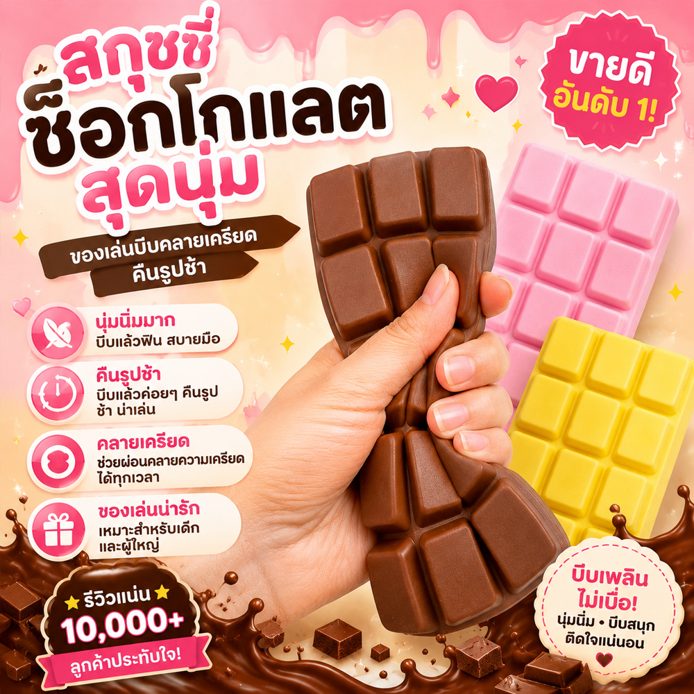 สกุชชี่ช็อกโกแลตแท่ง นุ่มนิ่ม Slow Rising บีบเล่นคลายเครียด ของเล่นสัมผัสนุ่มพิเศษ ของเล่นคลายเครียดน่ารักแสนสนุกไม่มีที่สิ้นสุดสําหรับเด็กผู้หญิง