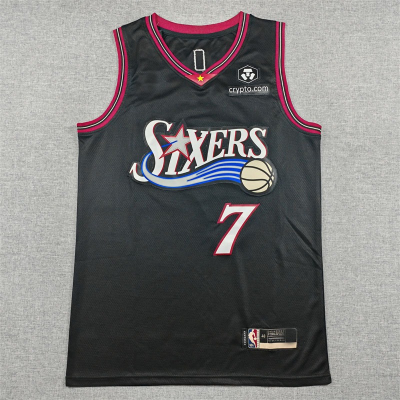 ผู้ชาย Sixers Jaylen Brown #7 เสื้อสวิงแมนสีดํากีฬากลางแจ้งเสื้อบาสเก็ตบอลผู้ชาย