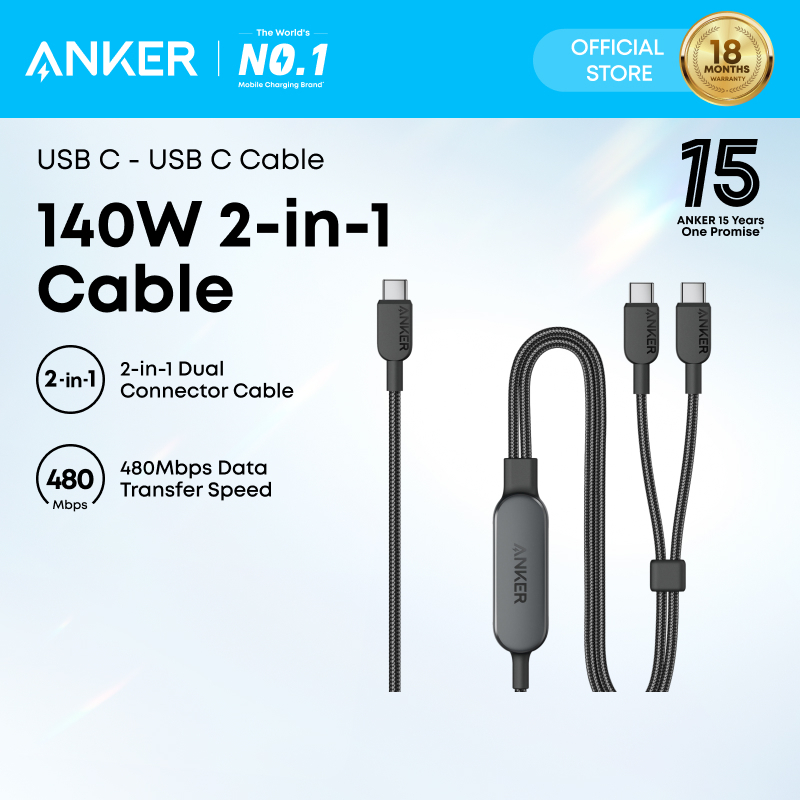 Anker 2-in-1 PD 140W USB C ถึง USB C สาย USB 2.0 Type-C Fast Charging สําหรับ iPhone 16 PRO MAX 15 PRO MAX MacBook Air iPad Air Pro