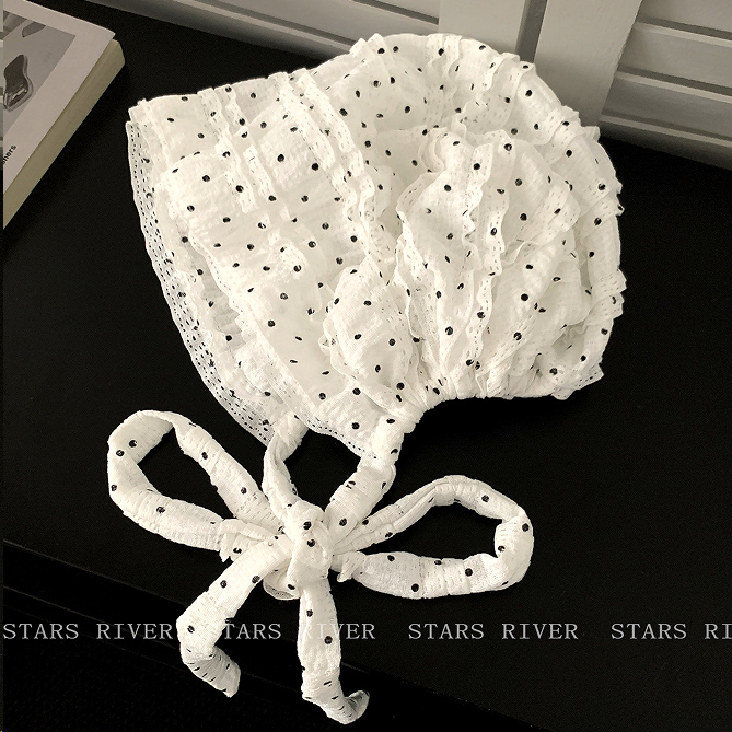 สไตล์เกาหลีบัลเล่ต์สไตล์หวาน Polka Dot Streamer ลูกไม้ Baotou หมวกหญิงฤดูใบไม้ผลิฤดูร้อนบรรยากาศ All-Match หมวกกองหมวกเย็น