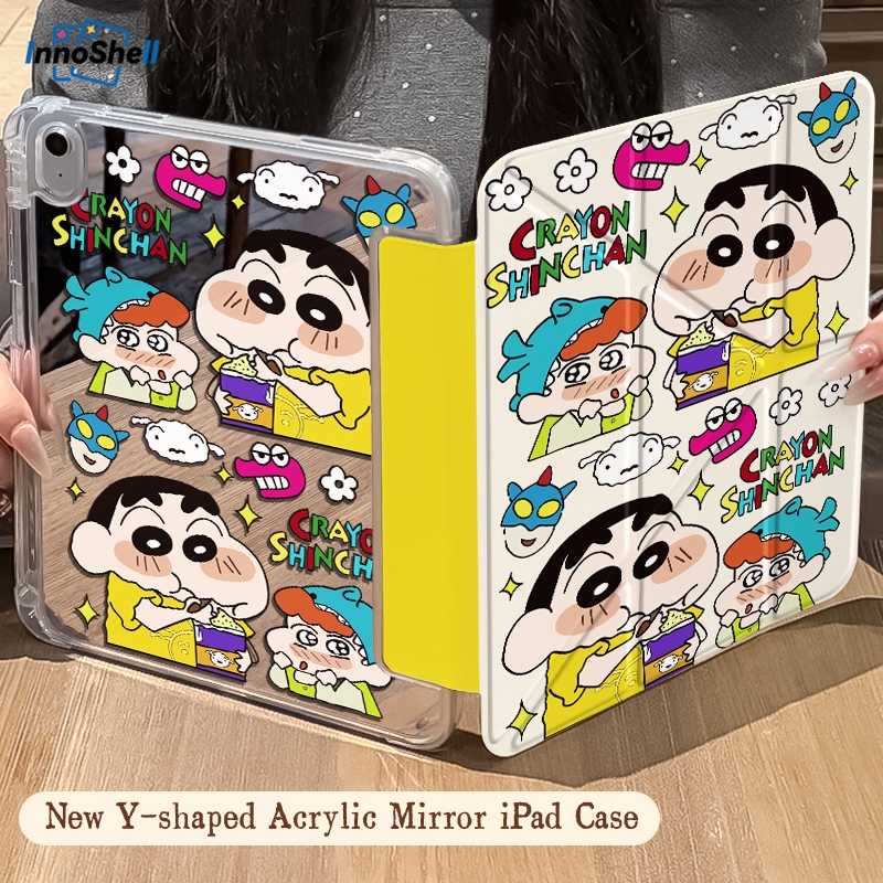 เคส iPad Y‑พับ กระจกเงา สำหรับ Gen11 Gen10 Air8/7/6/5/4 Gen7/8/9 (10.2 นิ้ว) Pro 11 นิ้ว ลาย Crayon Shin-chan