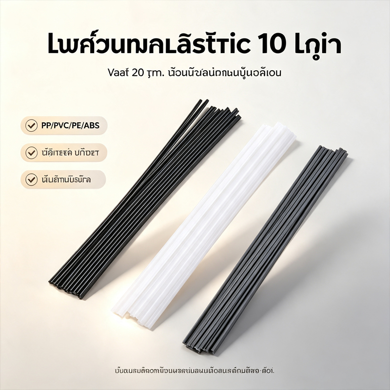 ลวดเชื่อมพลาสติก 10 ชิ้น ยาว 20 ซม. (PP/PVC/PE/ABS) แท่งพลาสติกซ่อมกันชนรถยนต์ อุปกรณ์เชื่อมพลาสติก เหนียว ทนทาน