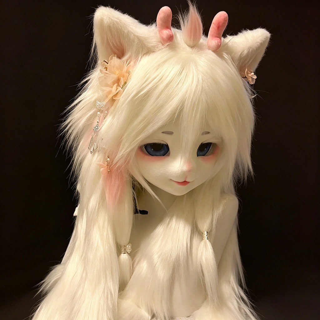 CustomCute White Dragon Cat Kemono Fursuit Head, Handmade Furry คอสเพลย์หัวสําหรับ Furry Convention