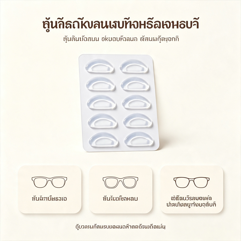 ซิลิโคน 10 ชิ้น แผ่นรองจมูกแว่นตา กันลื่น นุ่มสบาย สำหรับแว่นสายตาและแว่นกันแดด ติดตั้งง่าย (สีขาว/สีใส)