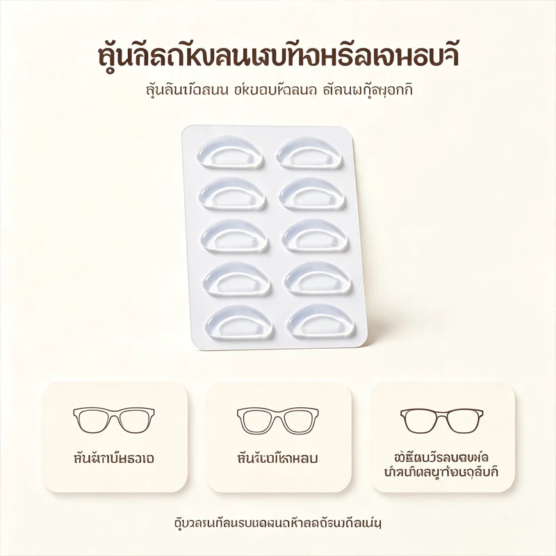 ซิลิโคน 10 ชิ้น แผ่นรองจมูกแว่นตา กันลื่น นุ่มสบาย สำหรับแว่นสายตาและแว่นกันแดด ติดตั้งง่าย (สีขาว/สีใส)
