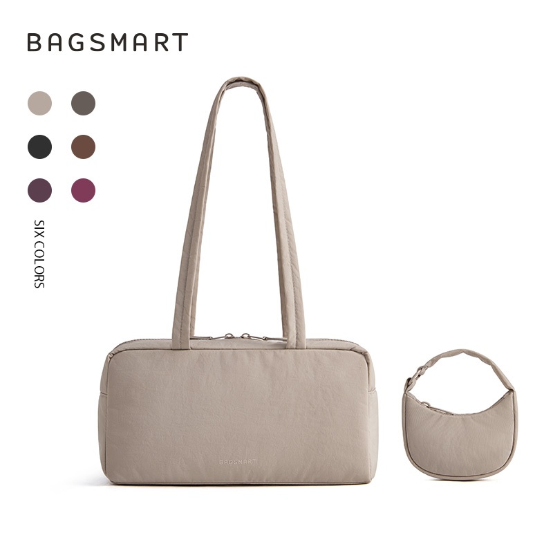 BAGSMART กระเป๋าสะพายไหล่ผู้หญิง น้ำหนักเบา นุ่มบุนวม มีซิป กันละอองน้ำ มีกระเป๋าเล็กถอดได้ สำหรับทำงานและใช้ทุกวัน
