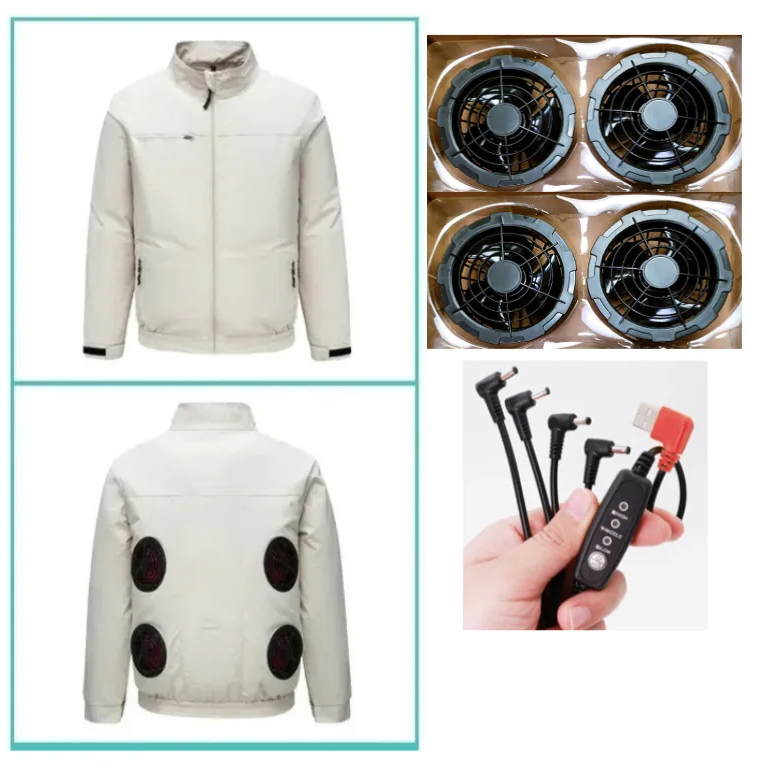 ฤดูร้อนกลางแจ้งเย็นแจ็คเก็ตสีขาวแขนยาวเสื้อผ้าสามารถติดตั้งพัดลมผู้ชายแจ็คเก็ต