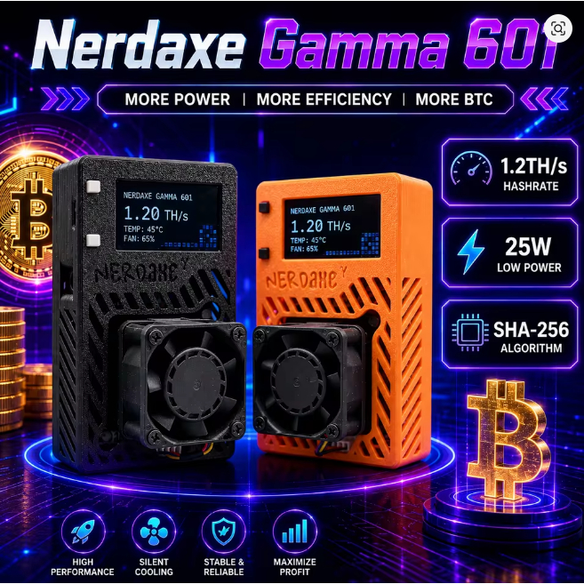 Nerdaxe Gamma 601 1.2TH/s Bitcoin Asic Solo Miner BTC Lottery Mining เปิดแหล่ง BM1370 ชิป Asic