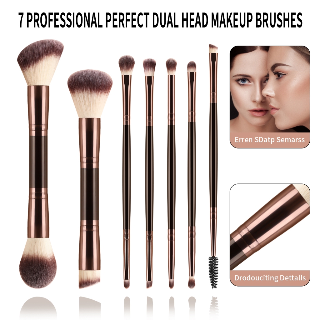 Ronshadow7PCS ชุดแปรงแต่งหน้าสองหัวขนแปรงนุ่มมืออาชีพแป้งรองพื้น Blush Contour อายแชโดว์คอนซีลเลอร์แปรงคิ้วสําหรับผู้เริ่มต้น