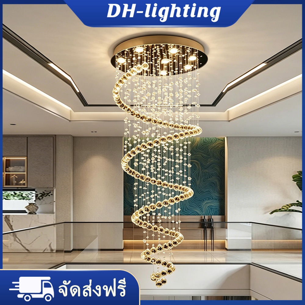 นอร์ดิกห้องนั่งเล่นคริสตัลโคมระย้าที่ทันสมัยสร้างสรรค์เกลียวบันไดแสงวิลล่าระดับไฮเอนด์แสงอุปกรณ์ติดตั้ง