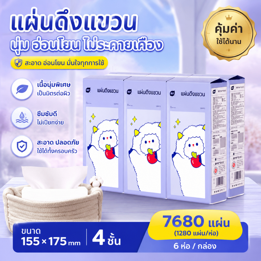 โยนทิ้งไป กระดาษทิชชู่แบบแขวนจํานวนมากสําหรับบ้าน 320 แผ่น 4 ชั้น 155x175 มม. 6 แพ็คต่อกล่อง