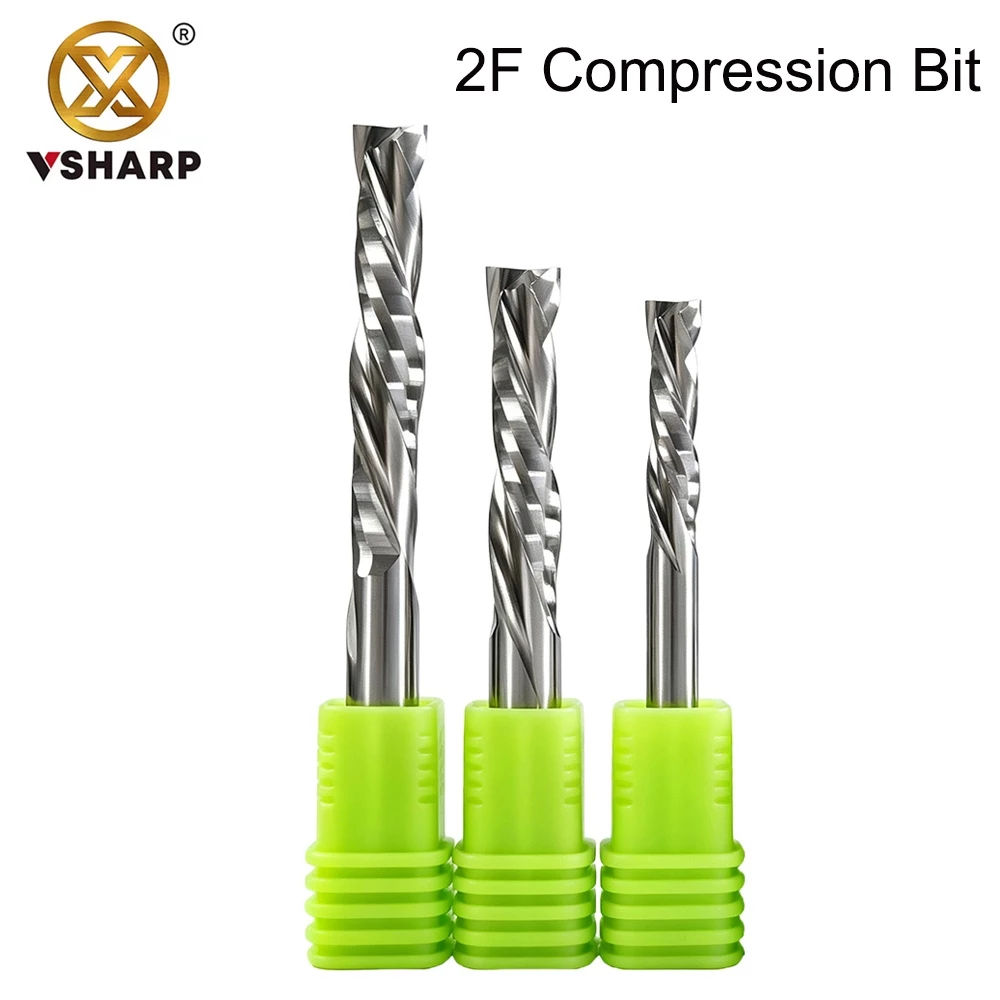 Compression Woodwork UP & DOWN Cut 2 ขลุ่ยเกลียวคาร์ไบด์เครื่องมือ CNC Router Bit ไม้ EndMill Cutter