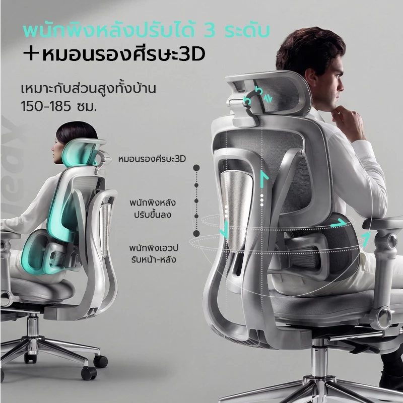Xpanse T10 เก้าอี้สุขภาพ เก้าอี้ทำงาน	ที่วางแขนปรับได้ 7D ที่รองรับหลังแบบปรับได้ Ergonomic chair เบาะนั่งปรับระดับได้ เก้าอี้สำนักงาน thumbnail 7