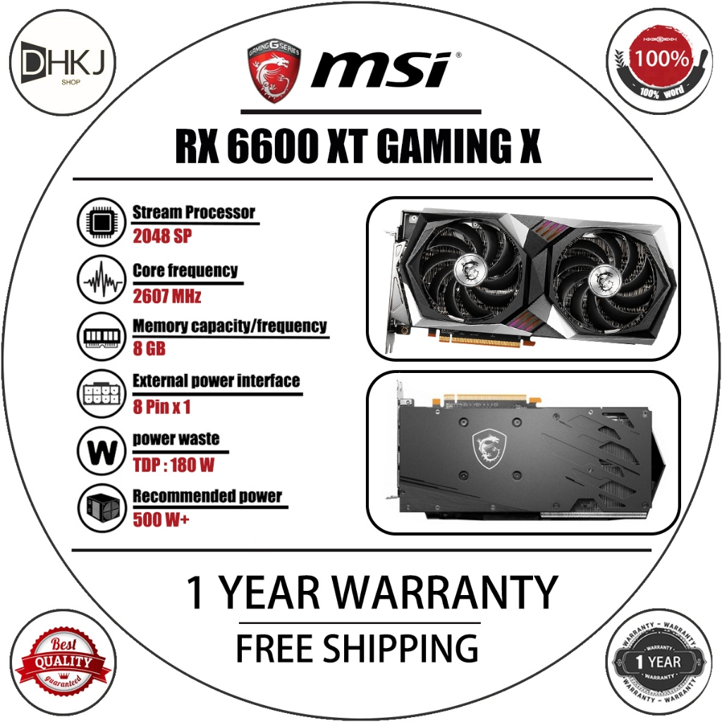 ใช้ MSI RX 6600 XT GAMING X / MECH 2X Gaming GPU, กราฟิกการ์ดพีซีเดสก์ท็อป, รับประกันร้าน 1 ปี