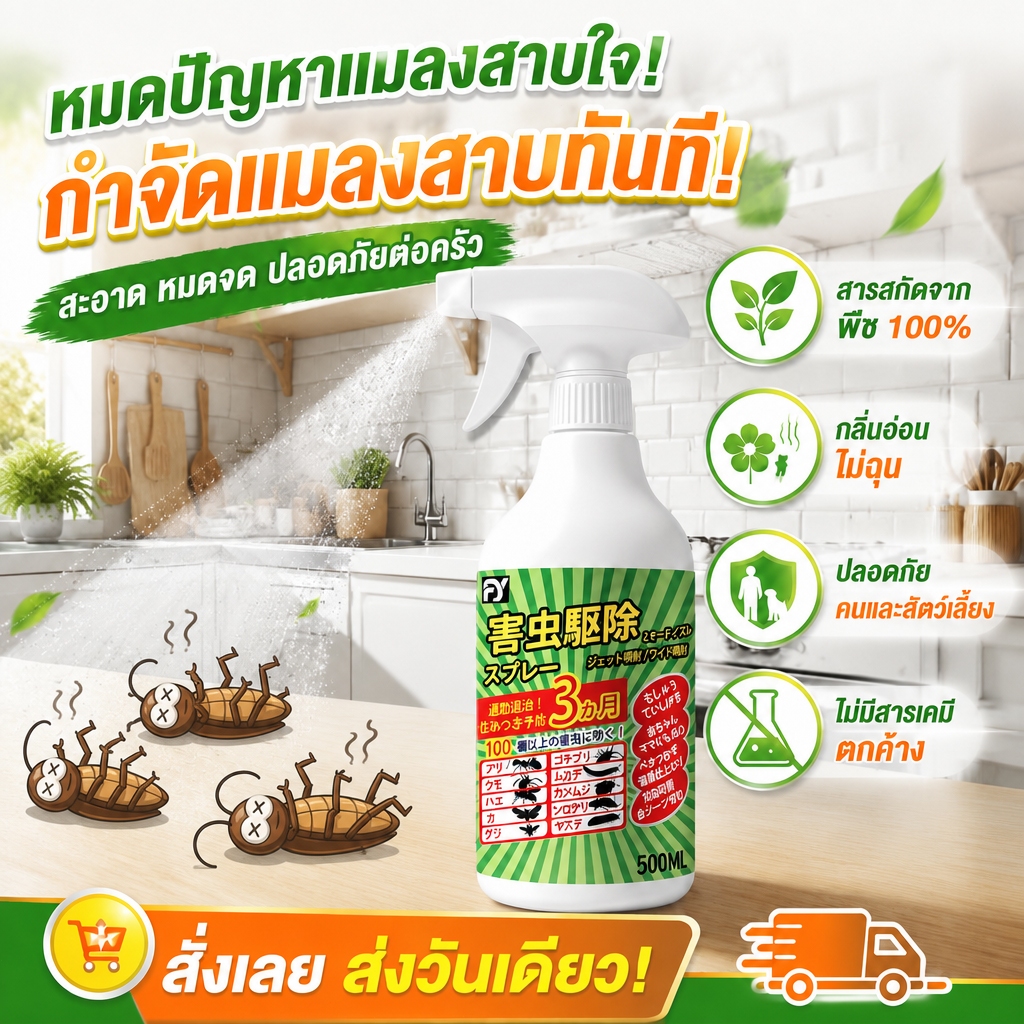 ยาฆ่าแมลงอเนกประสงค์ ยาฉีดแมลงสาบ สูตรเข้มข้น 500ml สเปรย์ไล่แมลงสาบ ออกฤทธิ์ยาวนาน