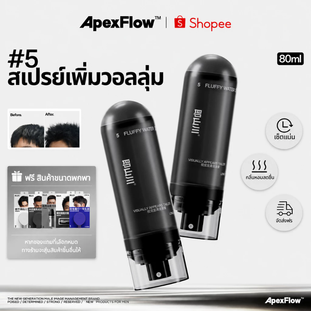ApexFlow #5 ปุยสเปรย์ยกโคนผม เพิ่มวอลลุ่ม ไม่เหนียวเหนอะหนะ น้ำหนักเบา ให้ความชุ่มชื้น ไม่ลีบแบน