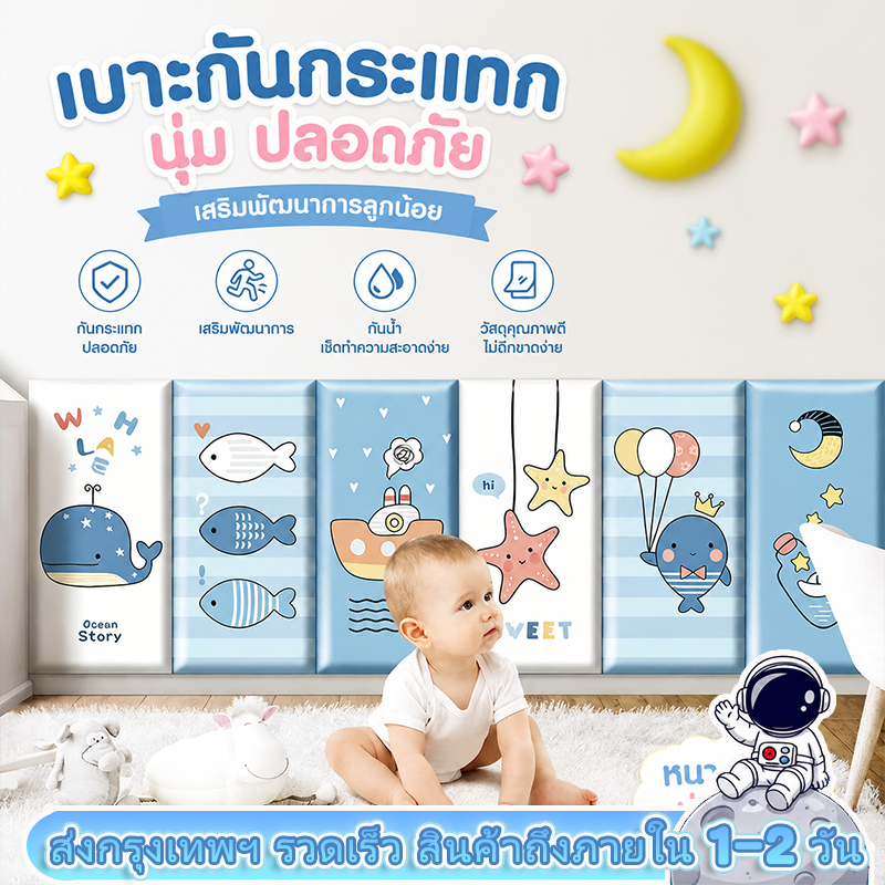 132*68cm วอลเปเปอร์3D ของแต่งห้อง Wallpaper ติดผนัง หนa 10มม. ในตัว กันกระแทก ลวดลายการ์ตูน โฟมหนาพิเ