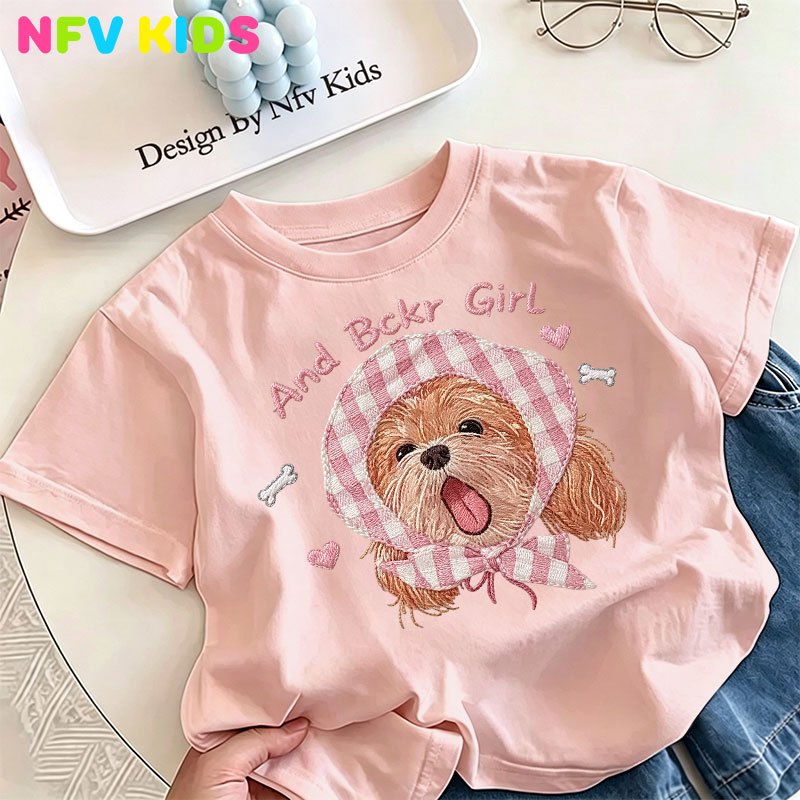 【พร้อมส่ง&COD】NFV KIDS รุ่นใหม่มาแรง💖เสื้อยืดแขนสั้นเด็ก ระบายอากาศ oversize ลายหมาน้อยน่ารัก ผ้าฝ้ายแท YG5751