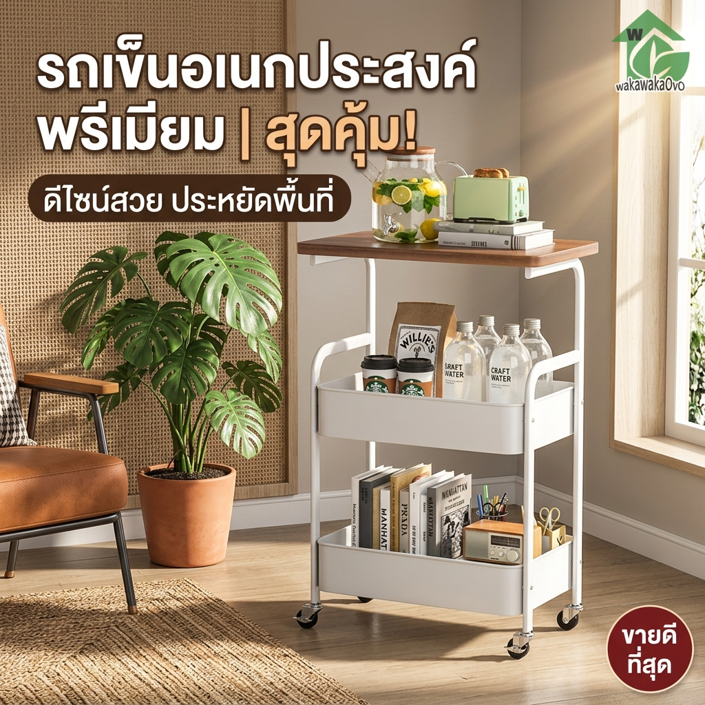 ชั้นวางของมีล้อ 3 ชั้น รถเข็นอเนกประสงค์ โต๊ะข้างโซฟา ชั้นวางครัว เก็บของ ประหยัดพื้นที่ ล้อหมุน 360° โครงเหล็กแข็งแรง