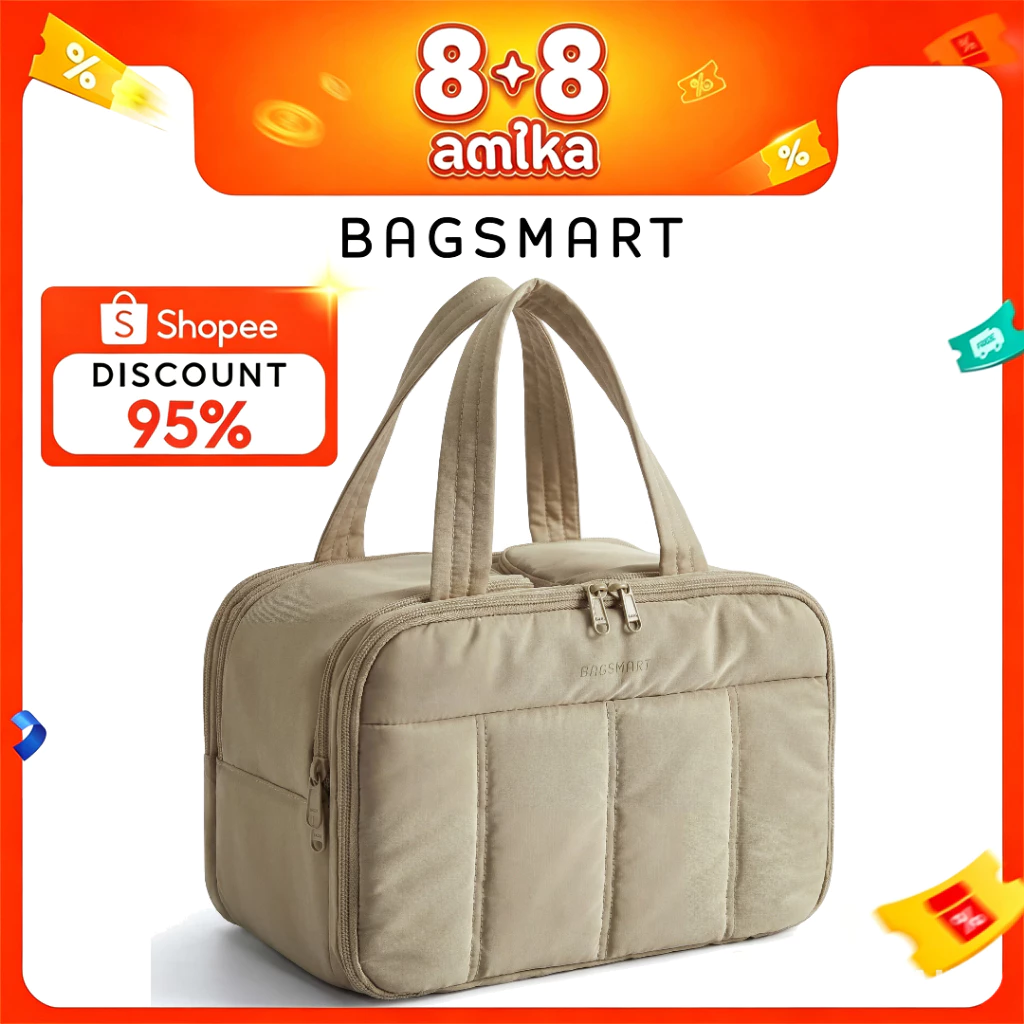 BAGSMART กระเป๋าห้องน้ำท่องเที่ยวกระเป๋าห้องน้ำขนาดใหญ่สำหรับผู้หญิงผู้จัดกระเป๋าเครื่องสำอางเบา