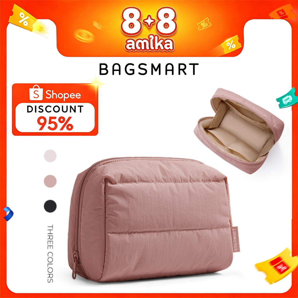 BAGSMART กระเป๋าเครื่องสําอางกระเป๋าเดินทางแต่งหน้า Puffy เบาะ Make Up กระเป๋าสําหรับผู้หญิงอุปกรณ์อาบน้ํา Organizer Case