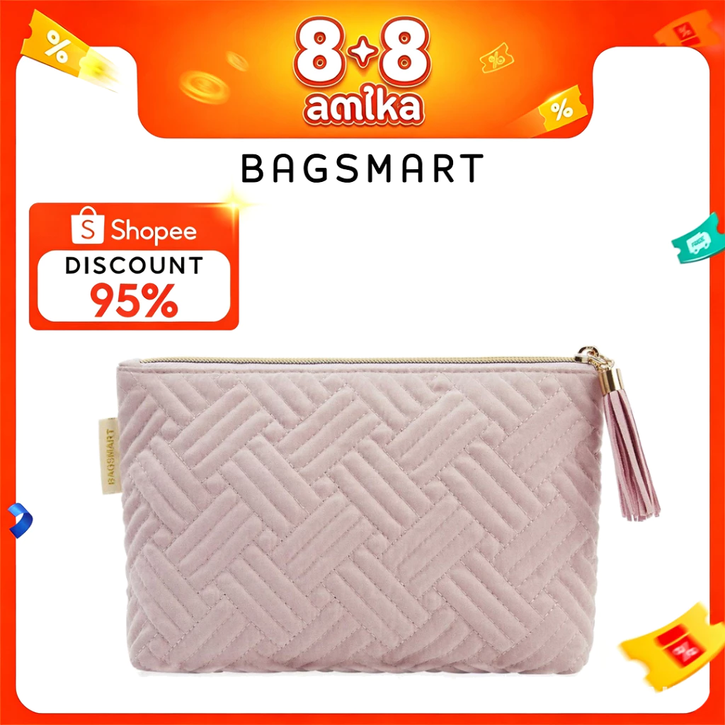 BAGSMART กระเป๋าเครื่องสําอาง จุของได้เยอะ แบบพกพา สําหรับผู้หญิง กันน้ํา กระเป๋าใส่อุปกรณ์อาบน้ํา กระเป๋าคลัทช์ สีพื้น สําหรับเดินทาง