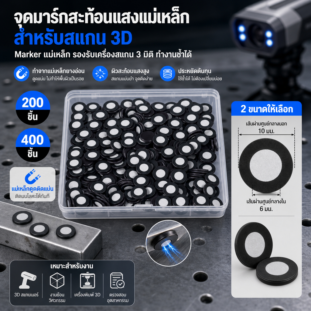 200/400 ชิ้น 3D Scanning Marker ติดตาม Dot 0.24 นิ้วด้านใน ฟิล์มมาร์กเกอร์สะท้อนแสงสำหรับการสแกน 3D สเปรย์จุดมาร์ค จุดสะท้อน มาร์กเกอร์ทนต่อการสึกหรอ มาร์คเกอร์ สติกเกอร์ สำหรับ เครื่องสแกน โหมด Marker และ Laser