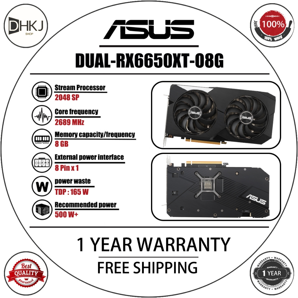 ใช้ ASUS DUAL-RX6650XT-O8G OC กราฟิกการ์ดสําหรับเล่นเกม 8GB, GPU เดสก์ท็อป, รับประกันร้านค้า 1 ปี