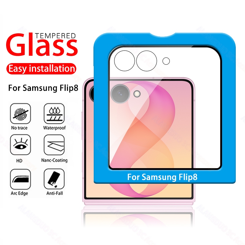 ติดตั้งง่ายกระจกนิรภัยสําหรับ Samsung Galaxy Z Flip 8 7 6 5 5G ด้านนอกหน้าจอกระจกนิรภัยสําหรับ ZFlip8 Flip7 Protector