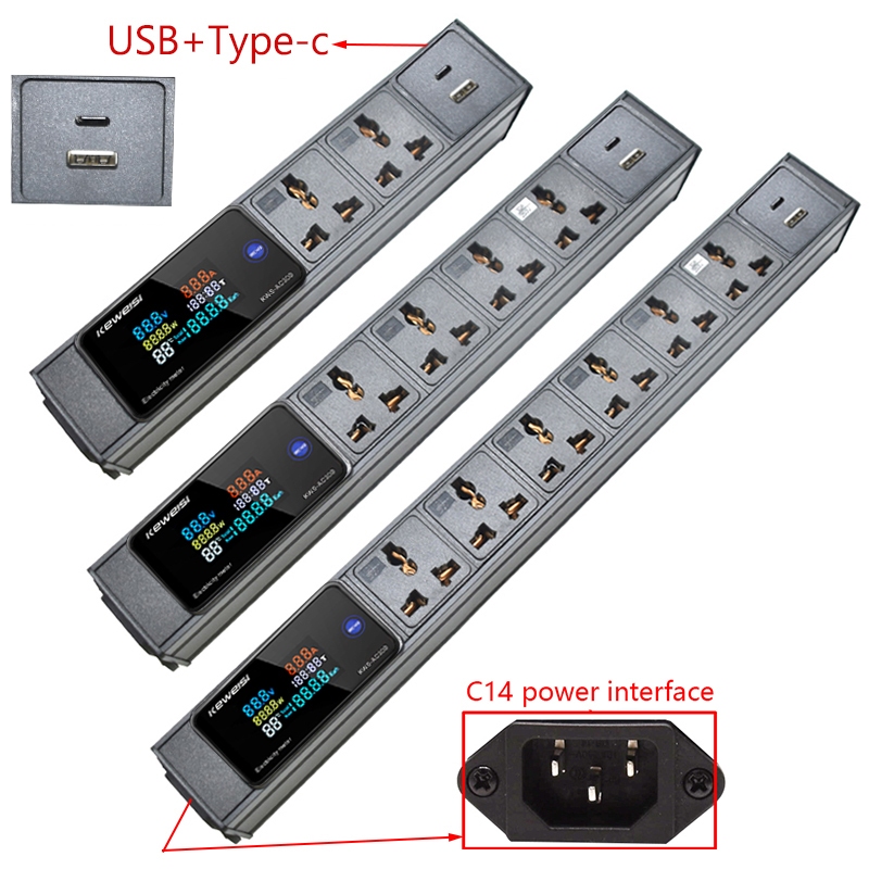 รางปลั๊กไฟ PDU อินพุต C14 ช่องทั่วไป พอร์ต Type-c USB 2-13 ตําแหน่ง ไม่มีสวิตช์