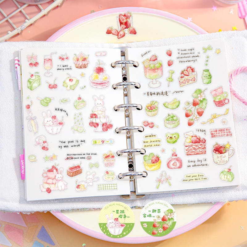 เทป PET ไดคัทกลิตเตอร์ 50mm × 2m ลายสตรอว์เบอร์รี ขนมหวาน และงานน้ำชากระต่าย Flo gogo