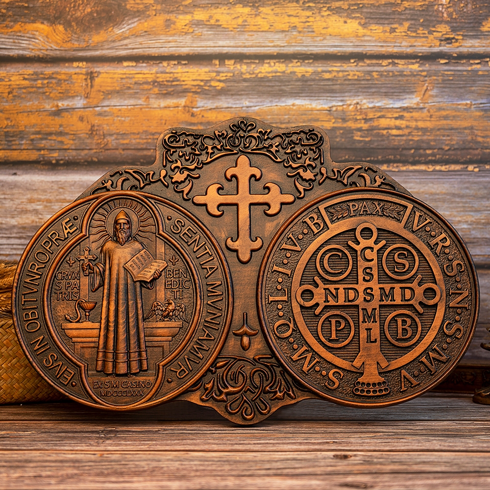 Saint Benedict เหรียญ Saint Benedict Exorcism เหรียญคริสเตียน Exorcism Plaque-ตกแต่งผนัง